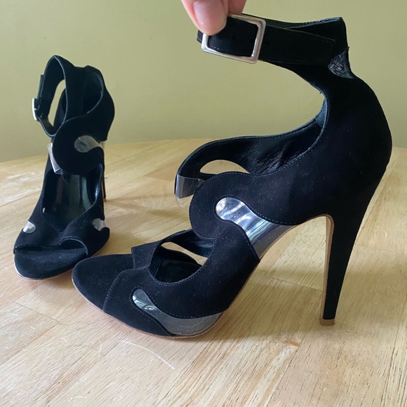 Griff Italia black suede stilettos with buckle ankle strap. Size 9 - 9.5. - Picture 8 of 8